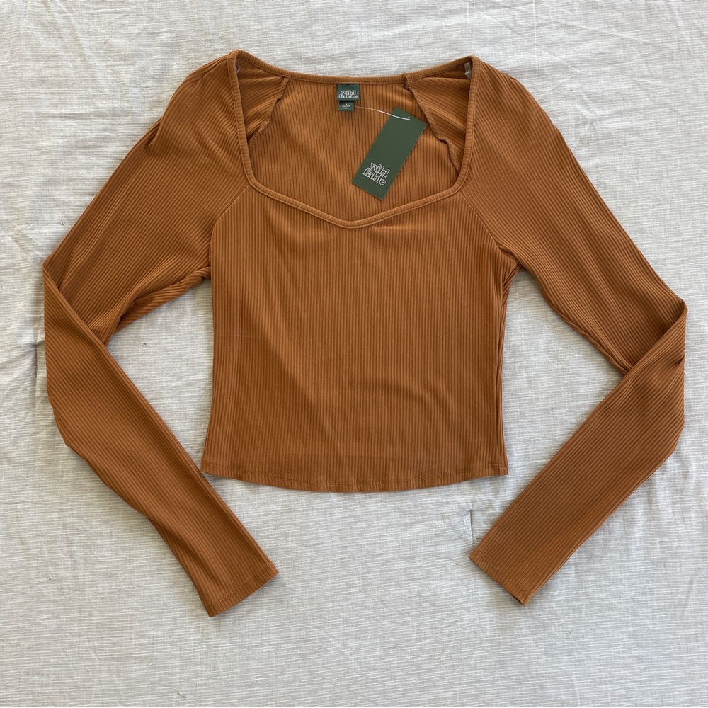 Dark Yellow Ribbed Longsleeve Crop Top